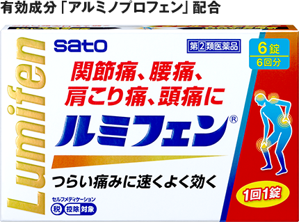 つらい関節痛、腰痛、肩こり痛によく効くルミフェン 有効成分アルミノプロフェン配合 要指導医薬品