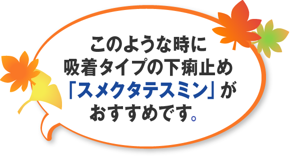 このような時に吸着タイプの下痢止め「スメクタテスミン」がおすすめです。