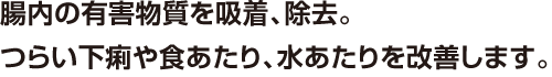 腸内の有害物質を吸着、除去。つらい下痢や食あたり、水あたりを改善します。